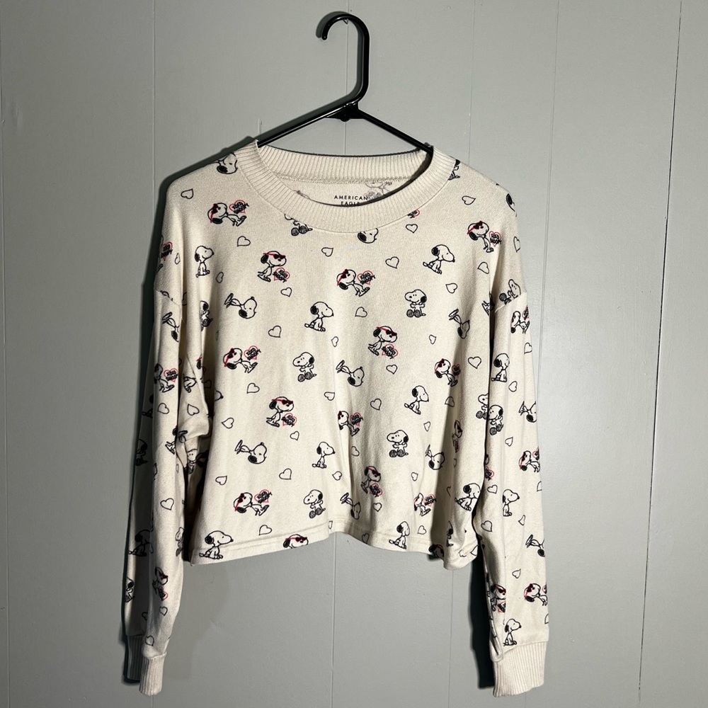 American Eagle AE Lounge Snoopy Hearts Print Pullover Sweatshirt Women’s M